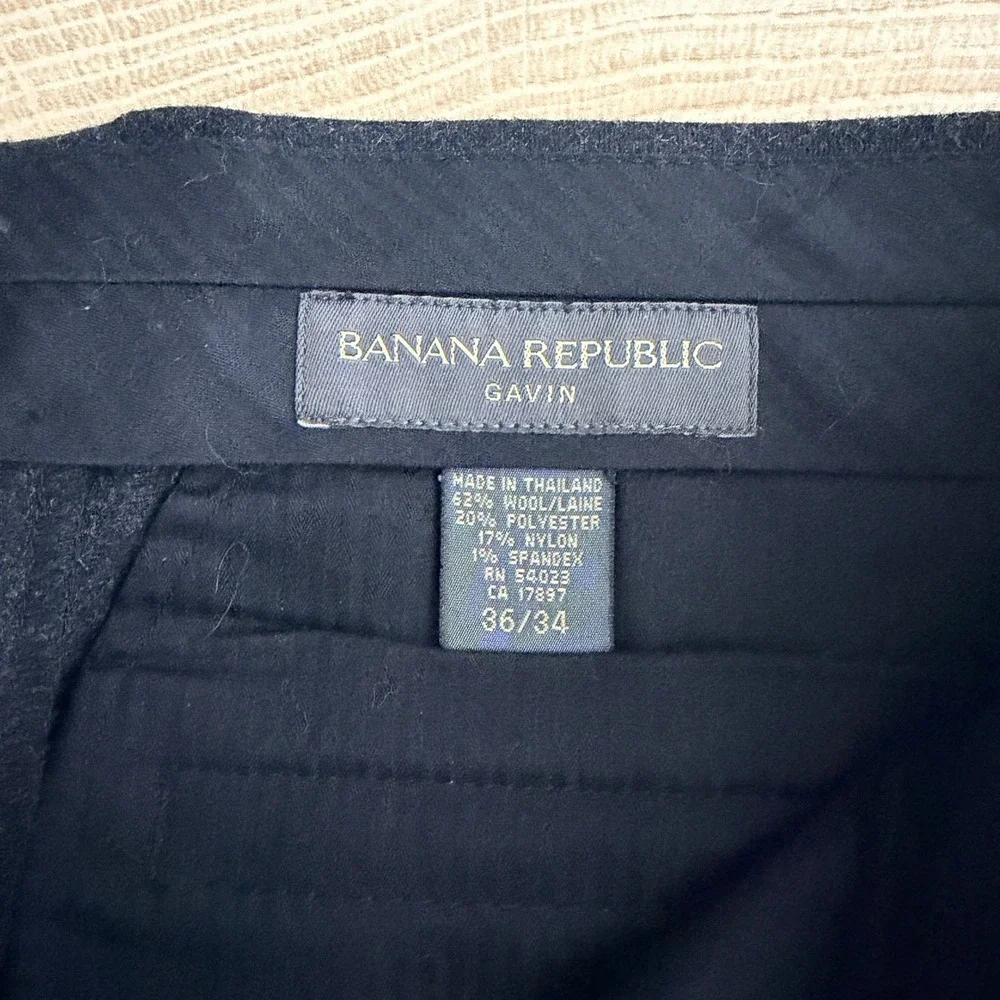 Banana Republic Gavin Pants Mens 36x34 Charcoal Gray Wool Blend Straight Leg